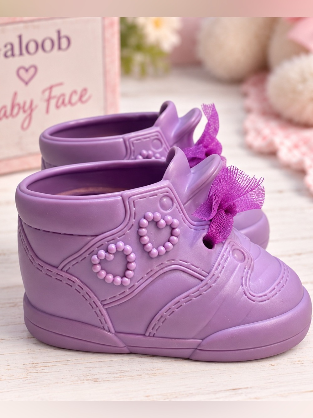 90s Vintage Galoob Baby Face Doll‎ Shoes Purple with Hearts